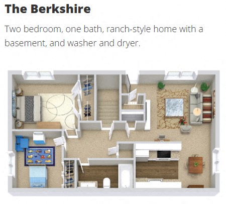 Floor plan for 2 beds, 1 bath, 817 sqft